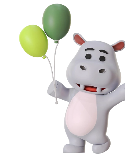 Carnival hippo mascot with balloons
